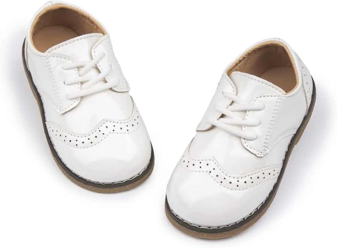 Meckior Toddler Boys Girls Black Dress Shoes Little Kid Oxford Shoes Wedding Church Dress Shoes PU Leather Lace Up School Uniform Loafer Flats