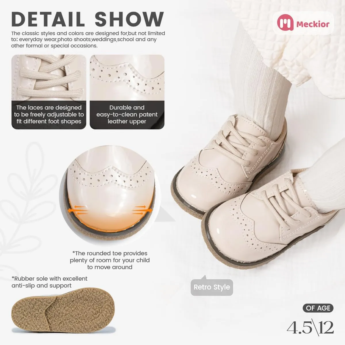 Meckior Toddler Boys Girls Black Dress Shoes Little Kid Oxford Shoes Wedding Church Dress Shoes PU Leather Lace Up School Uniform Loafer Flats