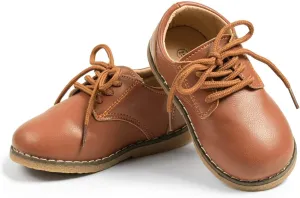 Meckior Toddler Boys Girls Black Dress Shoes Little Kid Oxford Shoes Wedding Church Dress Shoes PU Leather Lace Up School Uniform Loafer Flats