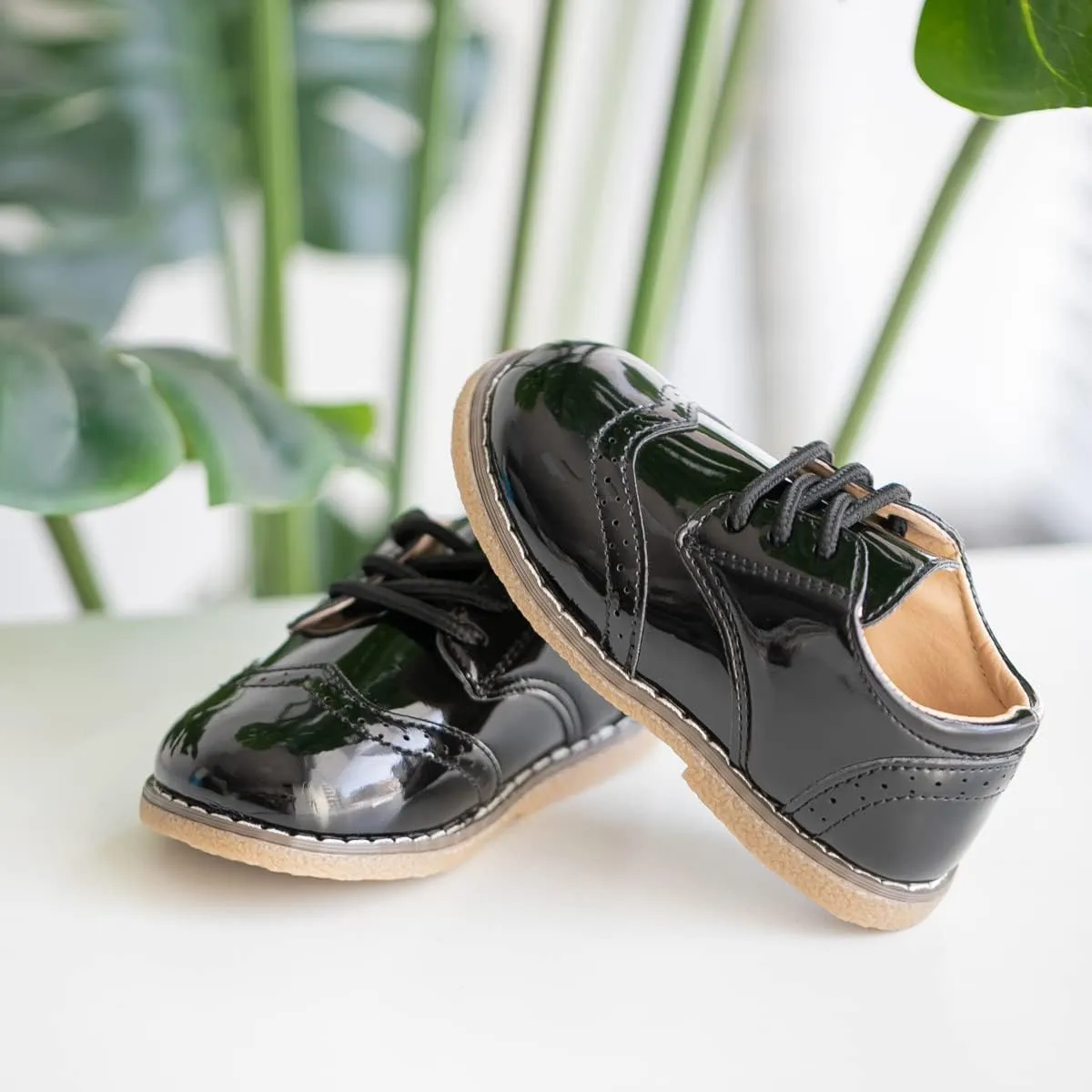 Meckior Toddler Boys Girls Black Dress Shoes Little Kid Oxford Shoes Wedding Church Dress Shoes PU Leather Lace Up School Uniform Loafer Flats