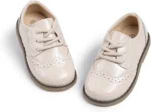 Meckior Toddler Boys Girls Black Dress Shoes Little Kid Oxford Shoes Wedding Church Dress Shoes PU Leather Lace Up School Uniform Loafer Flats
