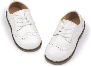 Meckior Toddler Boys Girls Black Dress Shoes Little Kid Oxford Shoes Wedding Church Dress Shoes PU Leather Lace Up School Uniform Loafer Flats