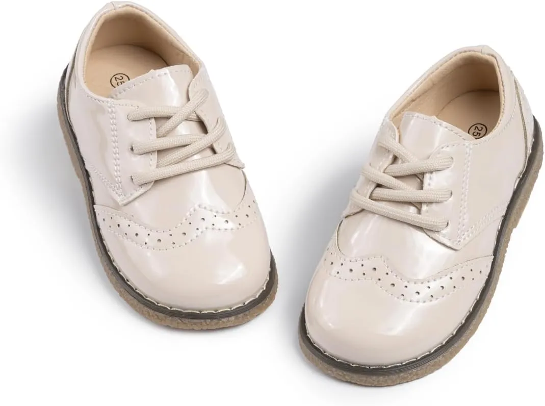 Meckior Toddler Boys Girls Black Dress Shoes Little Kid Oxford Shoes Wedding Church Dress Shoes PU Leather Lace Up School Uniform Loafer Flats