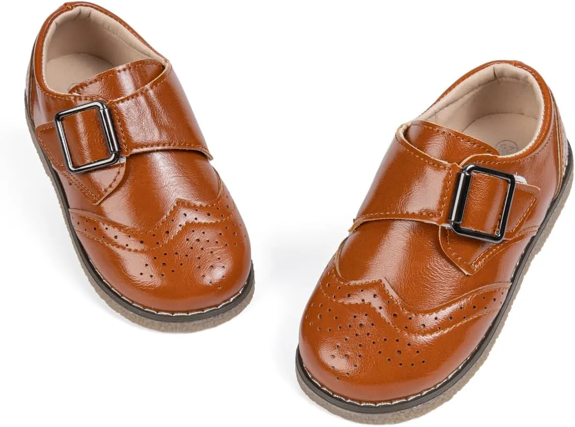 Meckior Toddler Boys Girls Black Dress Shoes Little Kid Oxford Shoes Wedding Church Dress Shoes PU Leather Lace Up School Uniform Loafer Flats