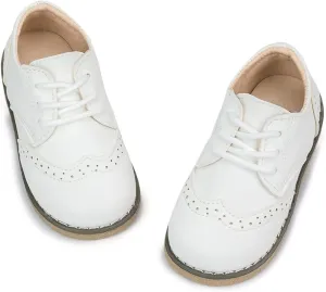Meckior Toddler Boys Girls Dress Shoes Little Kid Oxford Shoes Wedding Church Dress Shoes PU Leather Lace Up School Uniform Loafer Flats