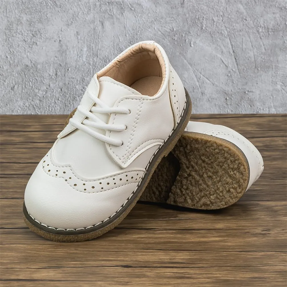Meckior Toddler Boys Girls Dress Shoes Little Kid Oxford Shoes Wedding Church Dress Shoes PU Leather Lace Up School Uniform Loafer Flats