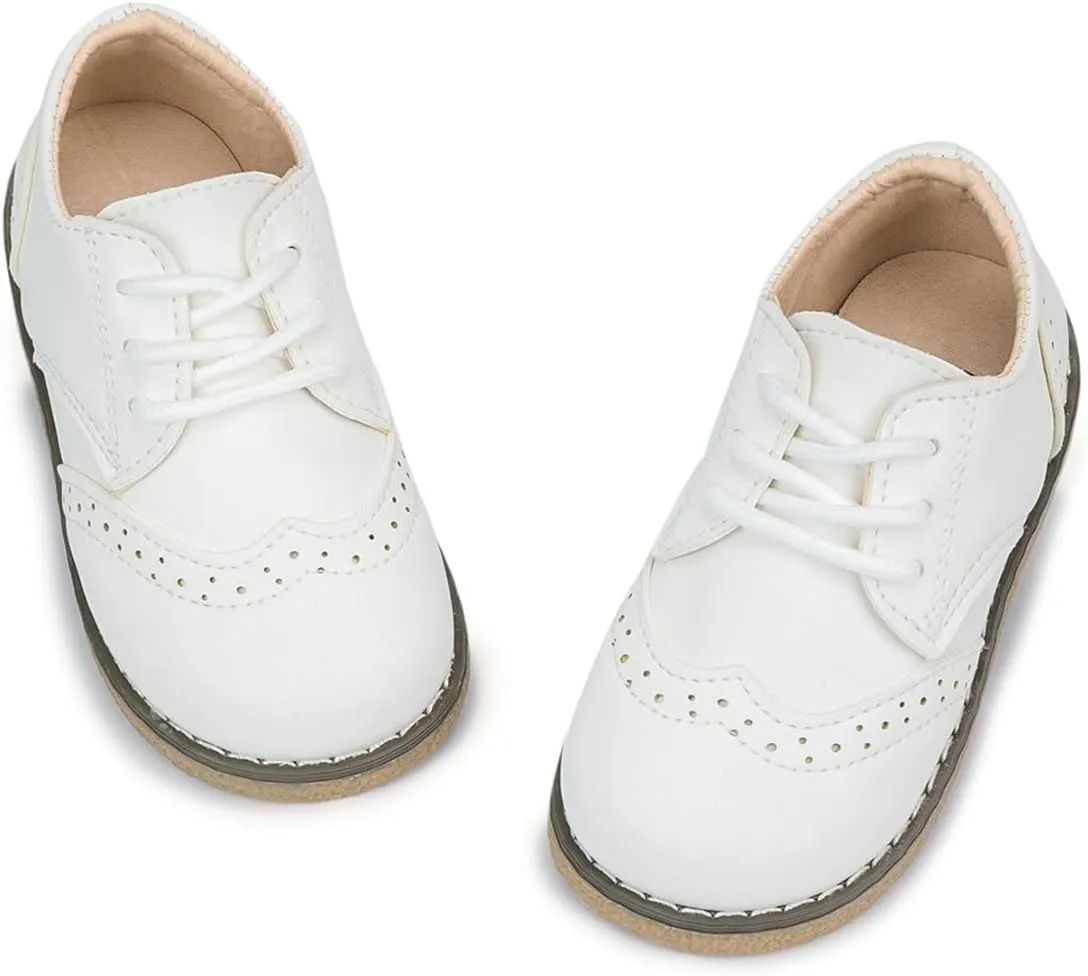 Meckior Toddler Boys Girls Dress Shoes Little Kid Oxford Shoes Wedding Church Dress Shoes PU Leather Lace Up School Uniform Loafer Flats