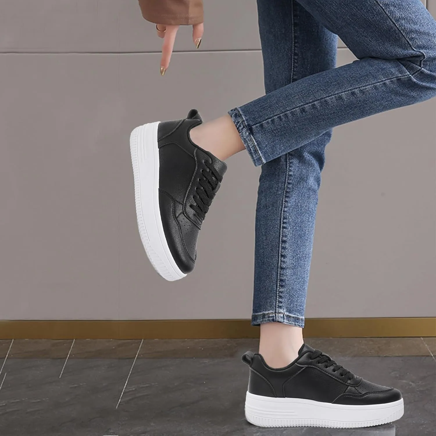 MEMON Womens Fashion Sneakers,Lace Up Platform Sneakers,Lightweight Casual Sneaker,Comfortable Walking Sport Sneakers