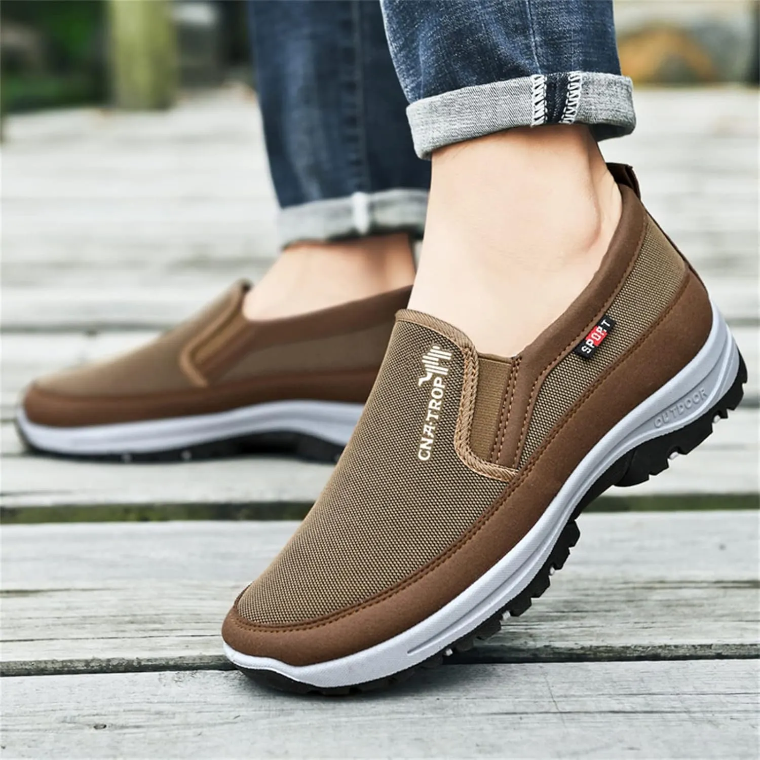 Men's Arch Support Slip-on Canvas Loafers,Outdoor Casual Non Slip Orthopedic Sneakers Flats Walking Boat Shoes
