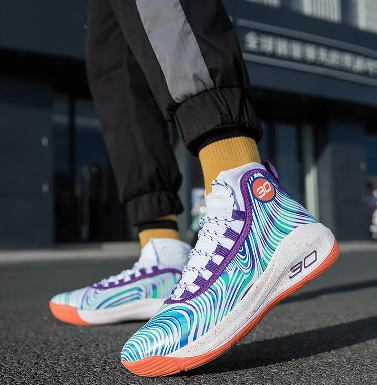 Men's Basketball Shoes Fashion Printed Leather Sneakers Youth