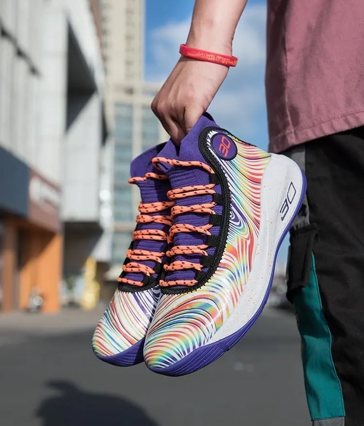Men's Basketball Shoes Fashion Printed Leather Sneakers Youth