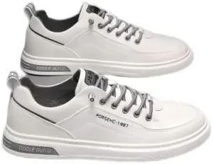 Men's Casual Platform Sneakers, Low Top Breathable Athletic Shoes, White and Black, Lace-up, 1.5 Inch Platform