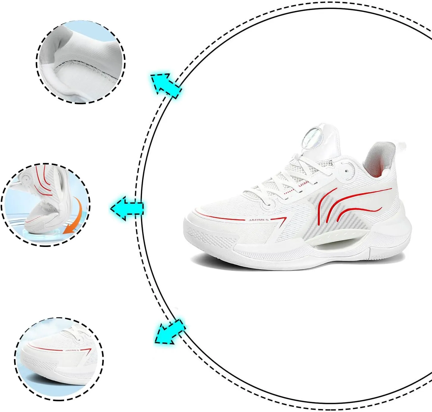 Men's Cushioned Air Cushion Basketball Sneakers,Orthopedic Breathable Comfortable Sports Fitness Running Shoes