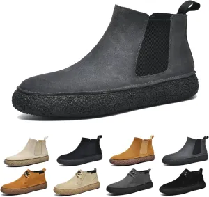 Men's Frosted Leather Suede Suede Mid Top Board Shoes,Fashion Casual Round Toe Platform Deck Boots, Walking Ankle Boots Classic Non Slip Lace Up Suede Oxford Sneakers
