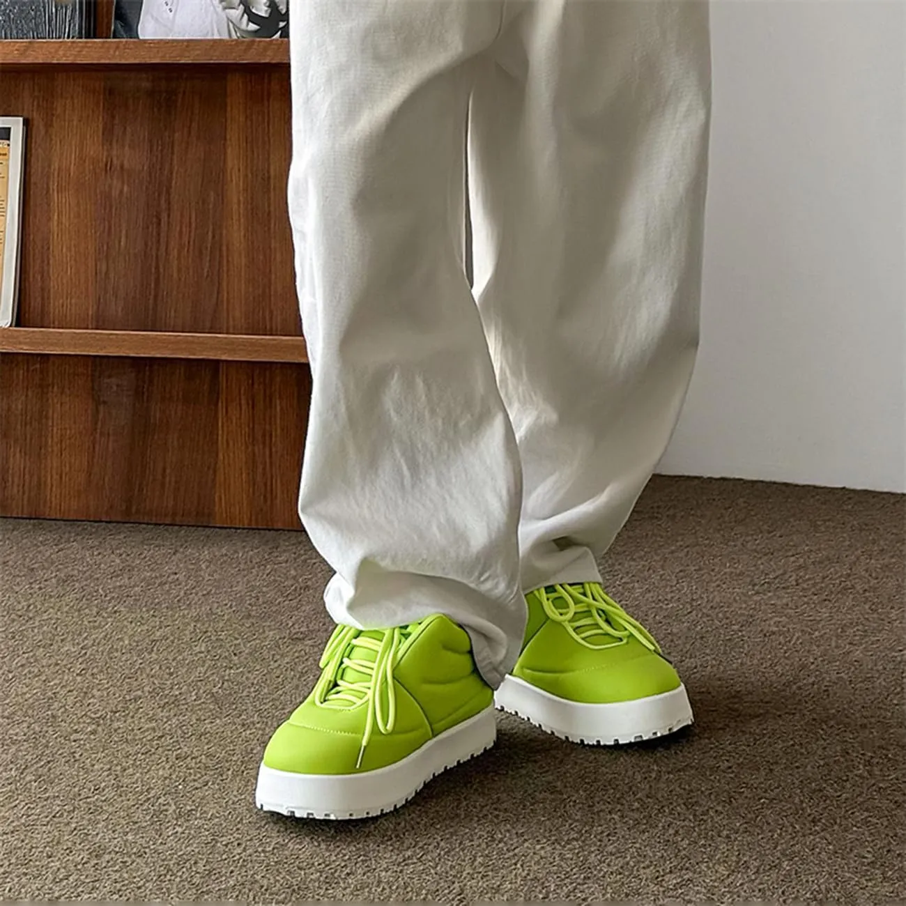 Men's Platform Sneakers Lightweight Comfort Lace Up Skate Shoes Puffy Trendy Casual Shoes