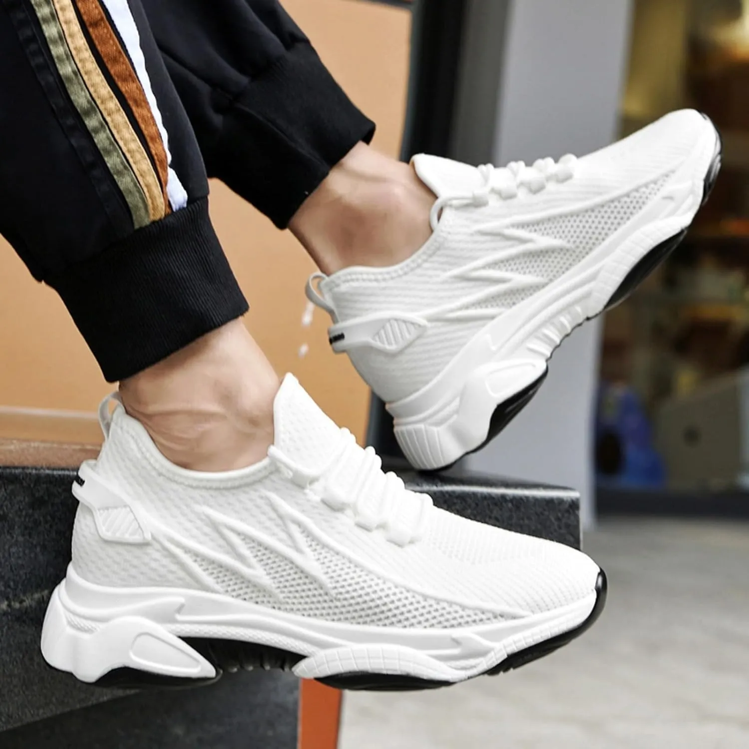 Mens Slip On Sneakers Non Slip Walking Shoes Lightweight Athletic Shoes Casual Running Shoe Increase Height 6/8/10CM