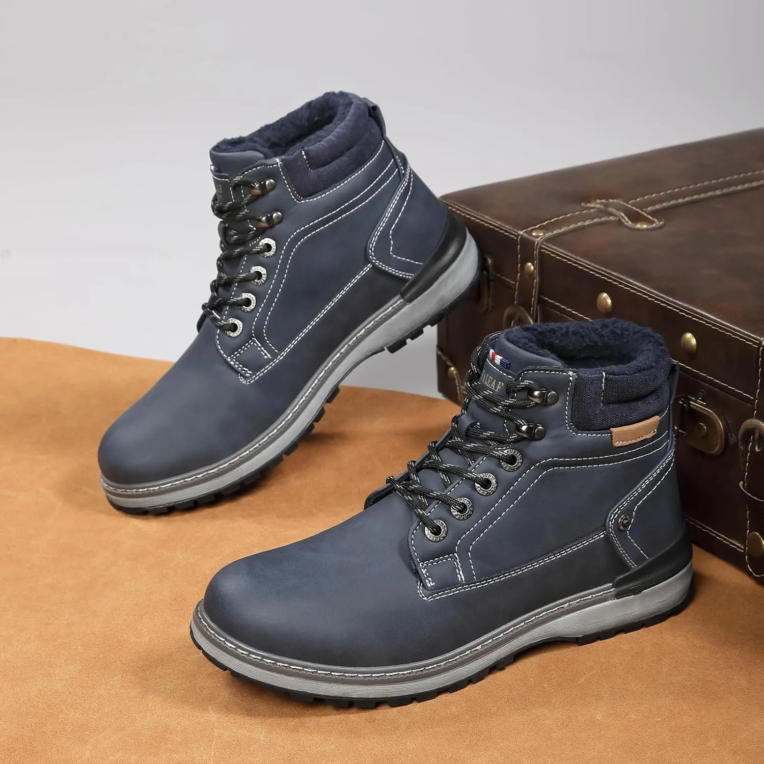 Mens Snow Boots Outdoor Warm Winter Boots Non Slip Fur Lined Shoes