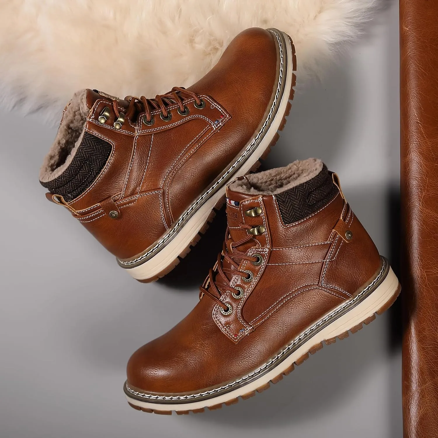 Mens Snow Boots Outdoor Warm Winter Boots Non Slip Fur Lined Shoes