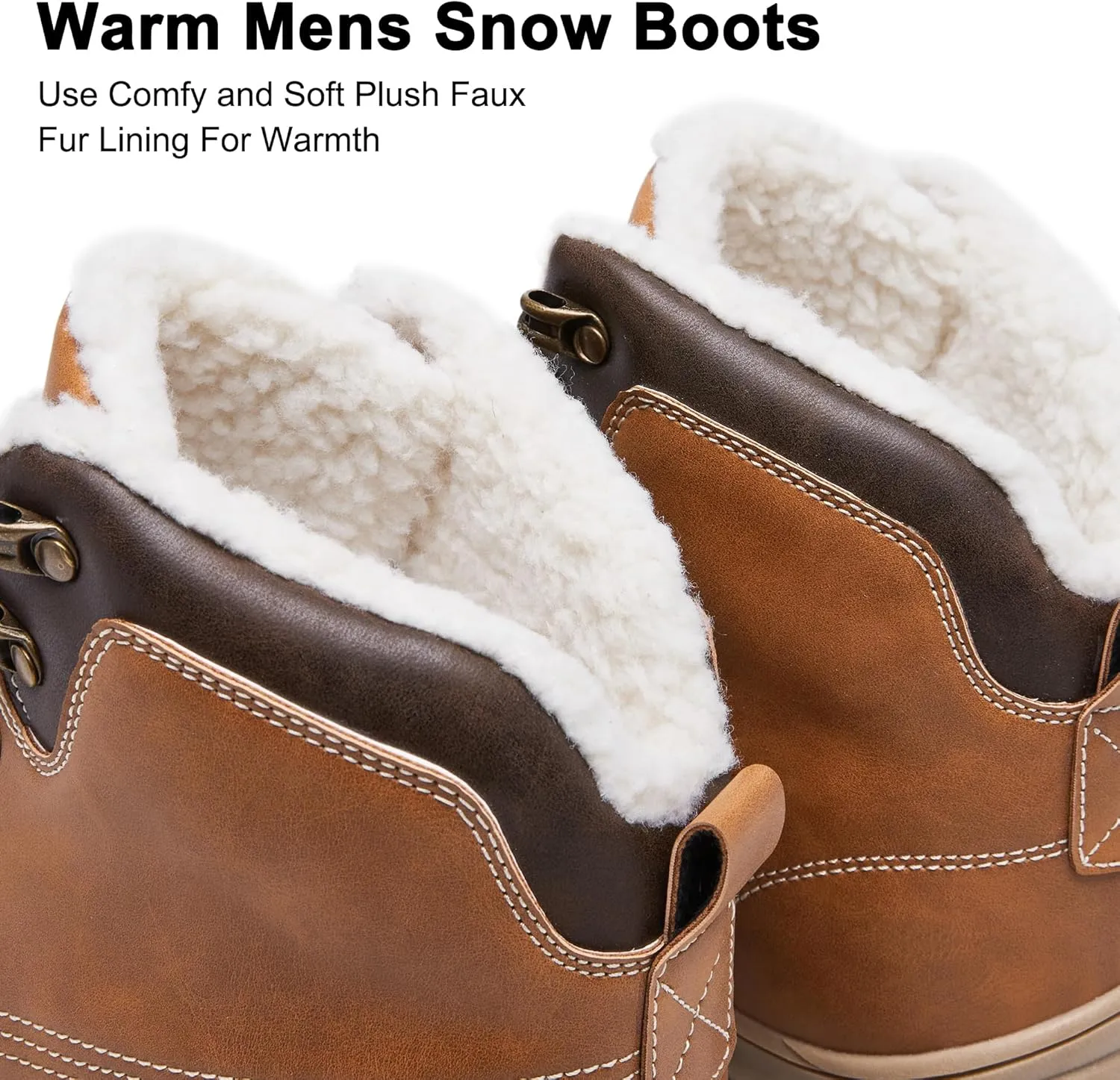 Mens Snow Boots Waterproof Winter Warm Fur Lined Shoes Non-Slip Insulated Outdoor Hiking Boot