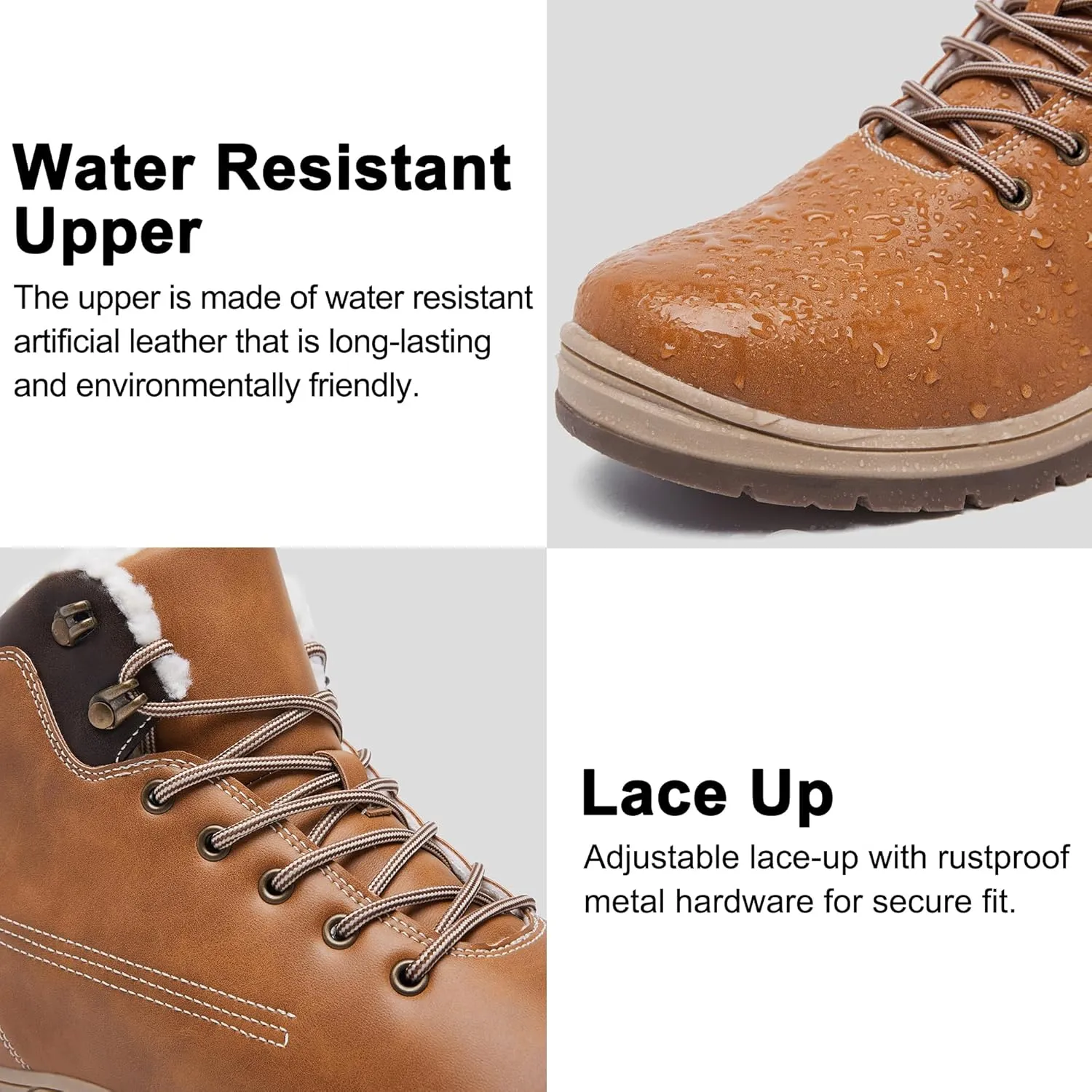 Mens Snow Boots Waterproof Winter Warm Fur Lined Shoes Non-Slip Insulated Outdoor Hiking Boot