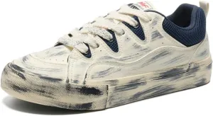 Men's Vintage Distressed Skate Shoes with Breathable Mesh Tongue & Reinforced Heel - Flat Cushioned Sole Casual Sneakers Lightweight Canvas Footwear for Daily Wear & Street Style