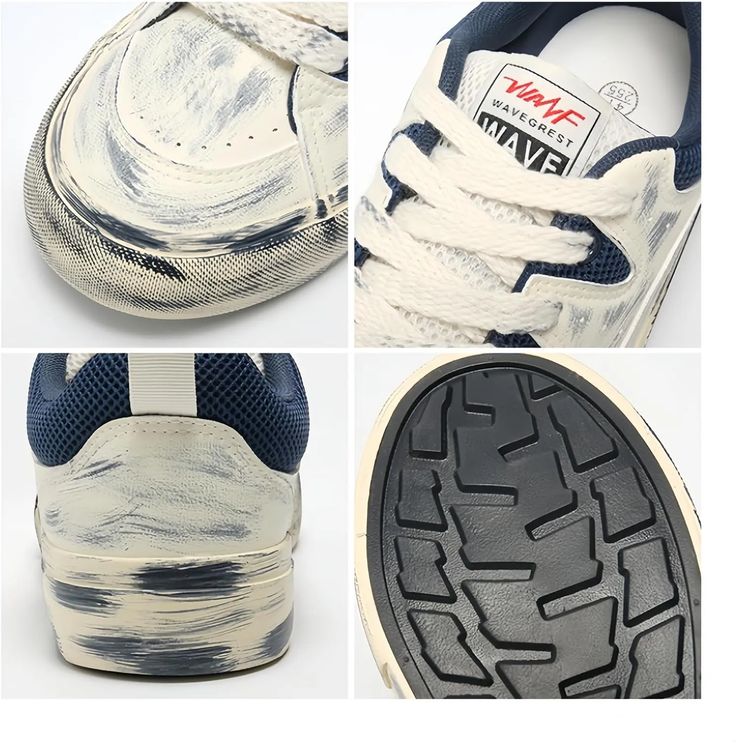 Men's Vintage Distressed Skate Shoes with Breathable Mesh Tongue & Reinforced Heel - Flat Cushioned Sole Casual Sneakers Lightweight Canvas Footwear for Daily Wear & Street Style
