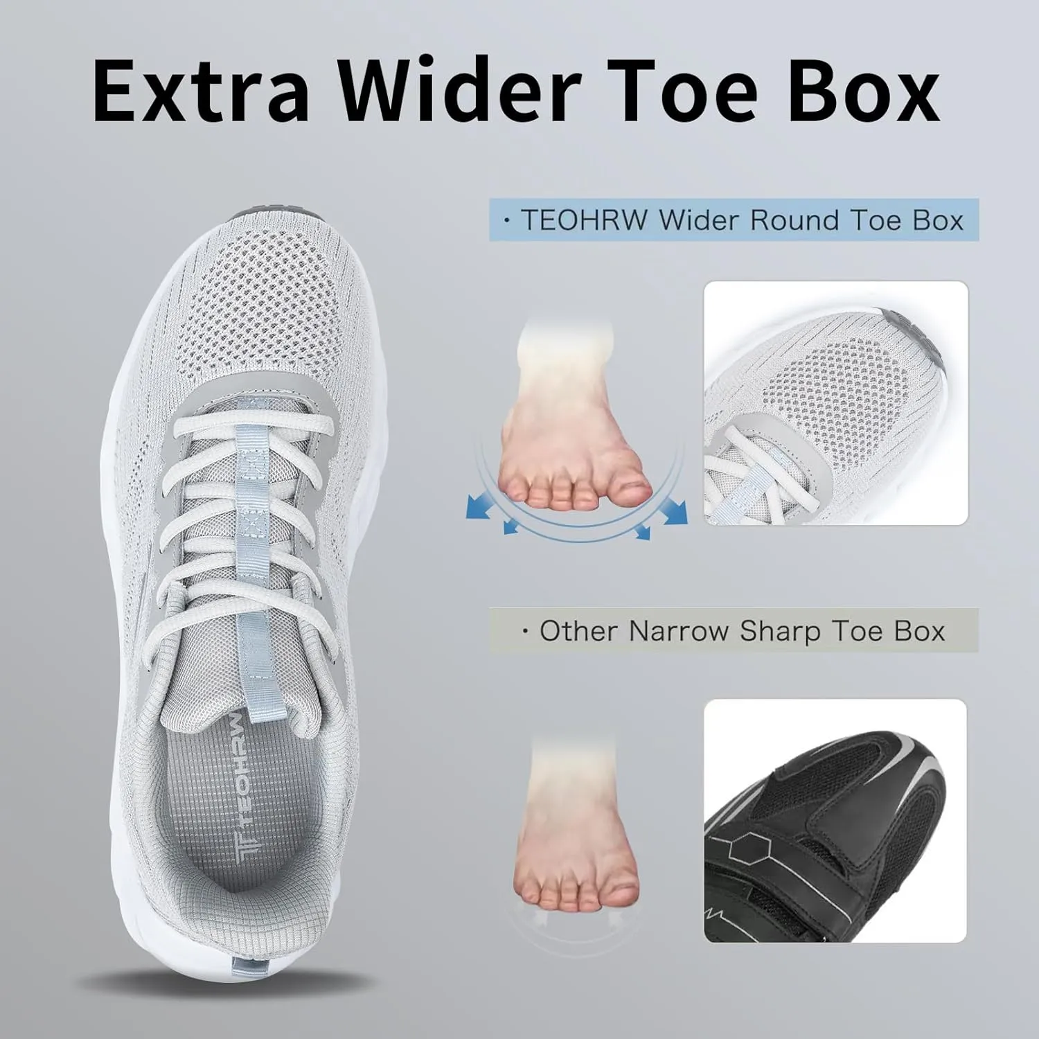 Men's Wide Walking Shoes Breathable Mesh Athletic Sneakers Wide Toe Box Shoes with Arch Support for Plantar Fasciitis
