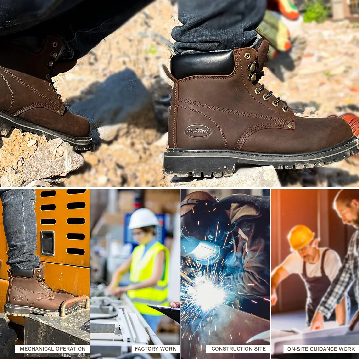 Men's Work Boot with Soft Toe - Waterproof & Slip Resistant 6 Inch Safety Boots for Construction,Rubber Sole Lightweight Working Botas