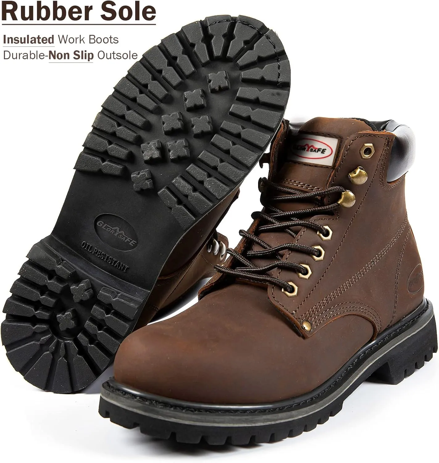 Men's Work Boot with Soft Toe - Waterproof & Slip Resistant 6 Inch Safety Boots for Construction,Rubber Sole Lightweight Working Botas