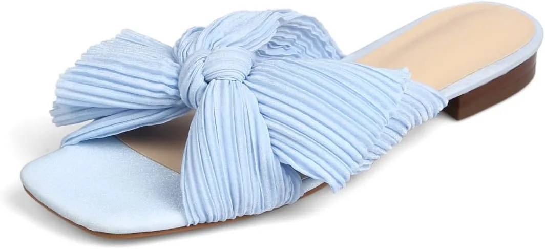 MICIFA Women's Bow Flat Sandals Open Toe Summer Comfort Slip on Slide Sandals Bridal Wedding Dress Shoes