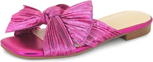 MICIFA Women's Bow Flat Sandals Open Toe Summer Comfort Slip on Slide Sandals Bridal Wedding Dress Shoes