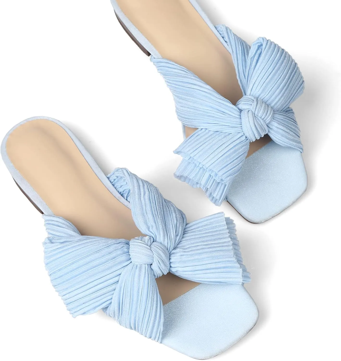 MICIFA Women's Bow Flat Sandals Open Toe Summer Comfort Slip on Slide Sandals Bridal Wedding Dress Shoes