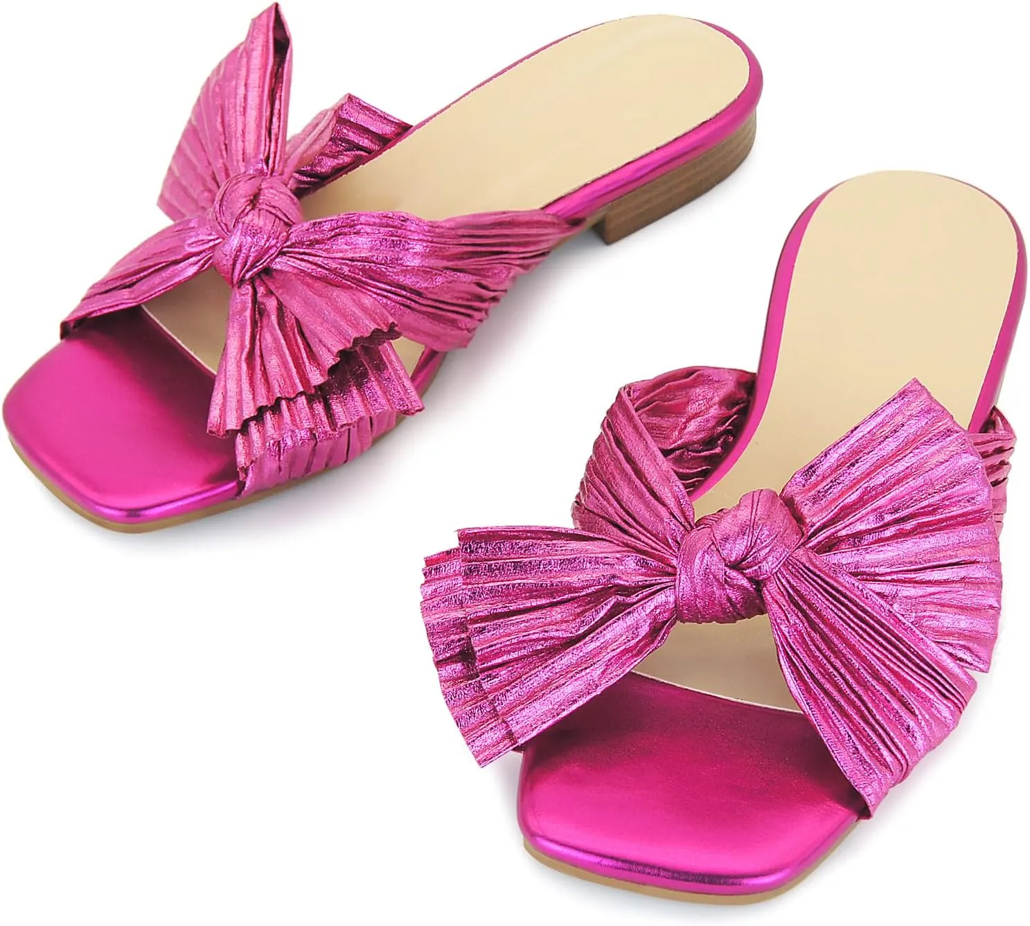 MICIFA Women's Bow Flat Sandals Open Toe Summer Comfort Slip on Slide Sandals Bridal Wedding Dress Shoes