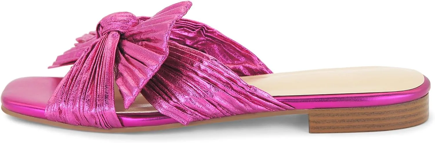 MICIFA Women's Bow Flat Sandals Open Toe Summer Comfort Slip on Slide Sandals Bridal Wedding Dress Shoes
