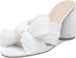 MICIFA Women's Bow Heeled Sandals Slip On Open Toe Block Chunky Heel Sandals Bride Wedding Dress Shoes