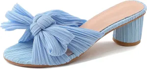 MICIFA Women's Bow Heeled Sandals Slip On Open Toe Block Chunky Heel Sandals Bride Wedding Dress Shoes