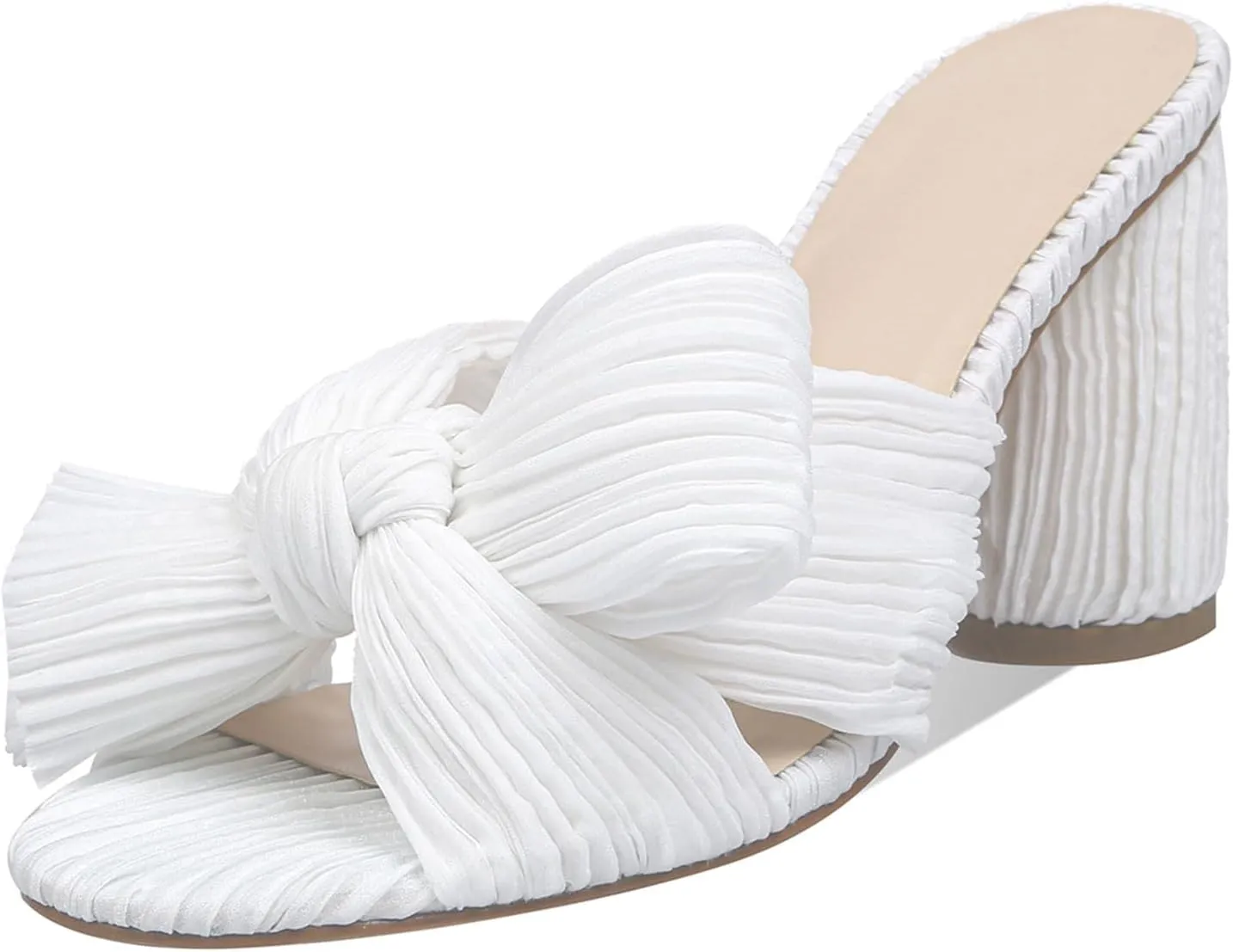 MICIFA Women's Bow Heeled Sandals Slip On Open Toe Block Chunky Heel Sandals Bride Wedding Dress Shoes