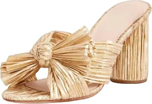 MICIFA Women's Bow Heeled Sandals Slip On Open Toe Block Chunky Heel Sandals Bride Wedding Dress Shoes