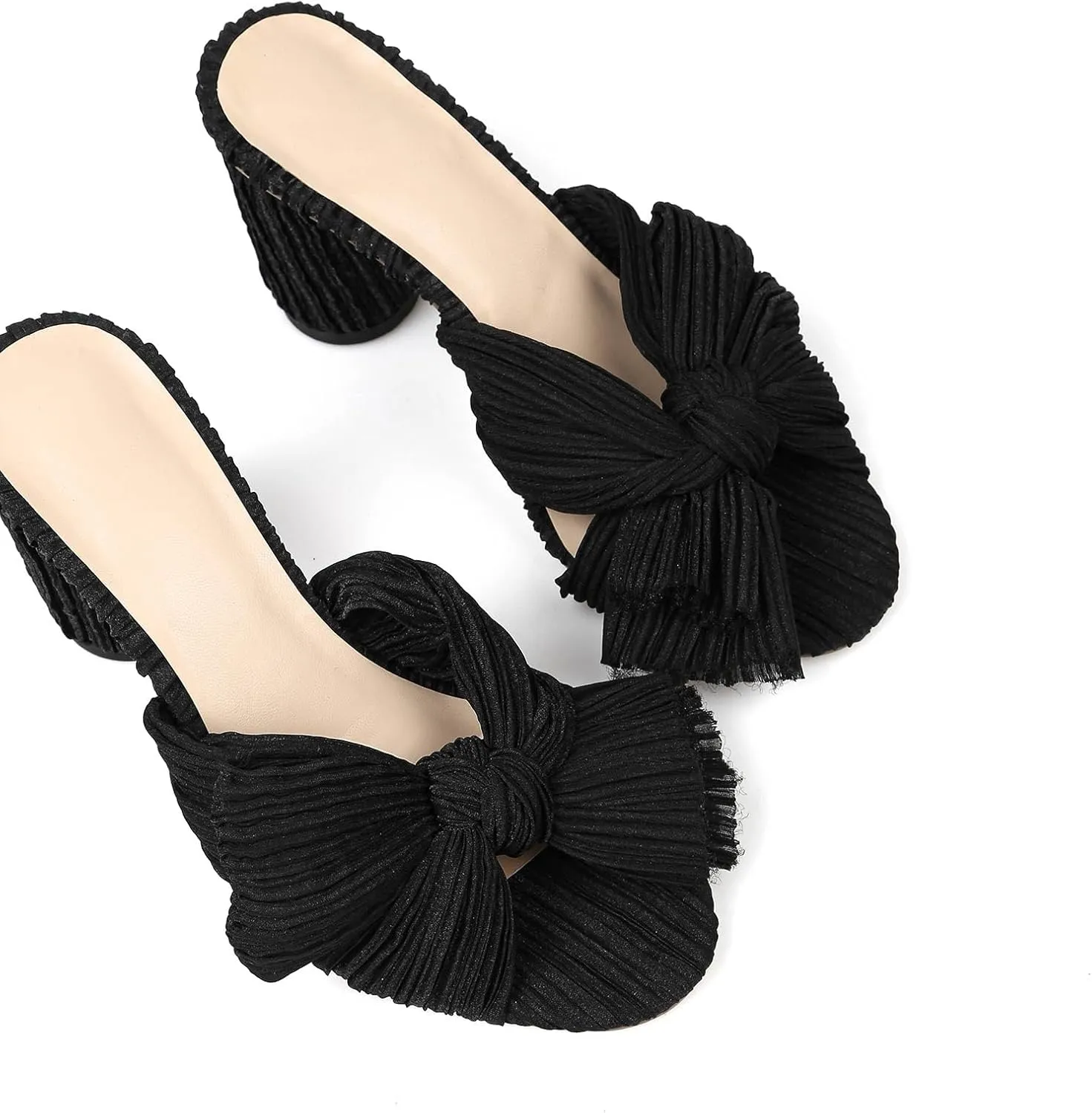 MICIFA Women's Bow Heeled Sandals Slip On Open Toe Block Chunky Heel Sandals Bride Wedding Dress Shoes