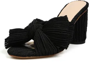 MICIFA Women's Bow Heeled Sandals Slip On Open Toe Block Chunky Heel Sandals Bride Wedding Dress Shoes