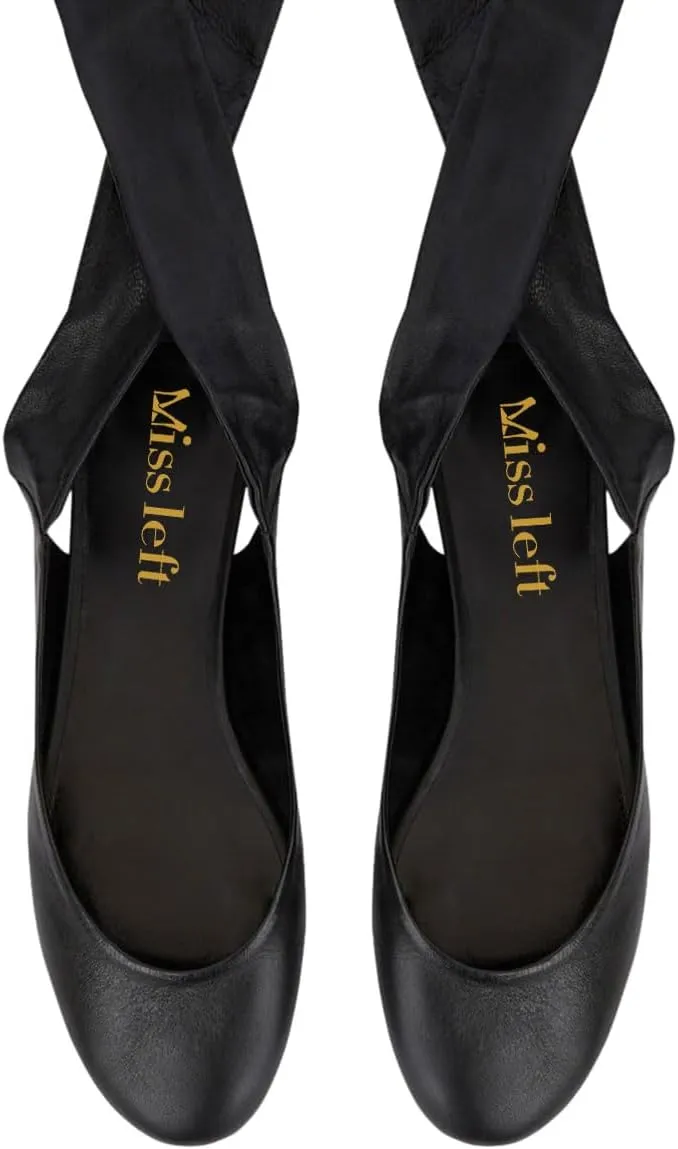 miss left Women Comfortable Rounded Closed Toe Ballet Flats Lace Up Strappy Ballerina Shoes for Casual Dancing Outdoor Outfit Size 4-16 US