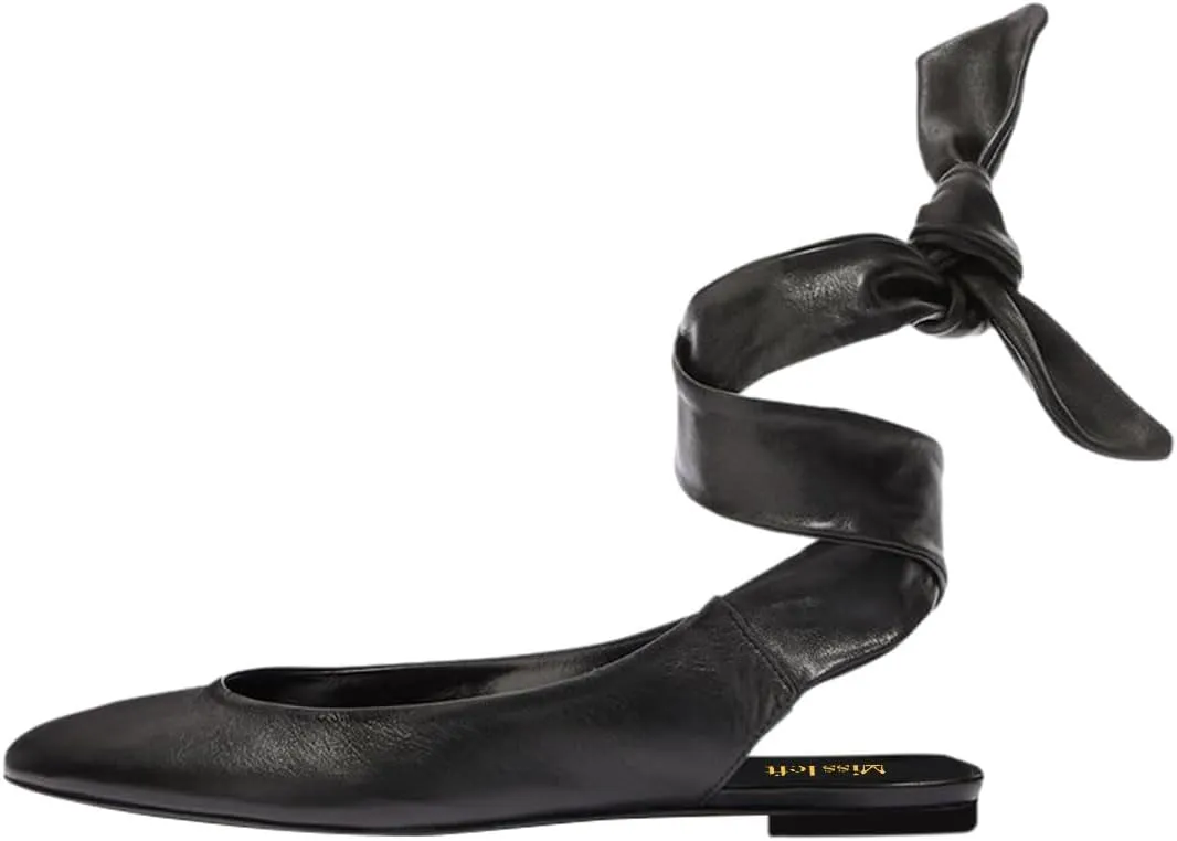 miss left Women Comfortable Rounded Closed Toe Ballet Flats Lace Up Strappy Ballerina Shoes for Casual Dancing Outdoor Outfit Size 4-16 US