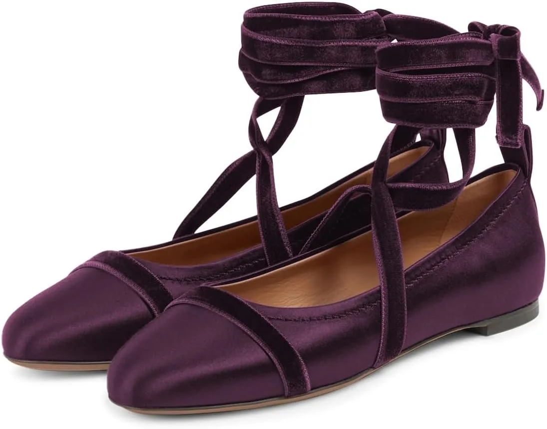 miss left Women Lovely Closed Round Toe Satin Ballet Flats Strappy Ankle Strap Comfy Party Dating Dressy Shoes Size 4-16 US