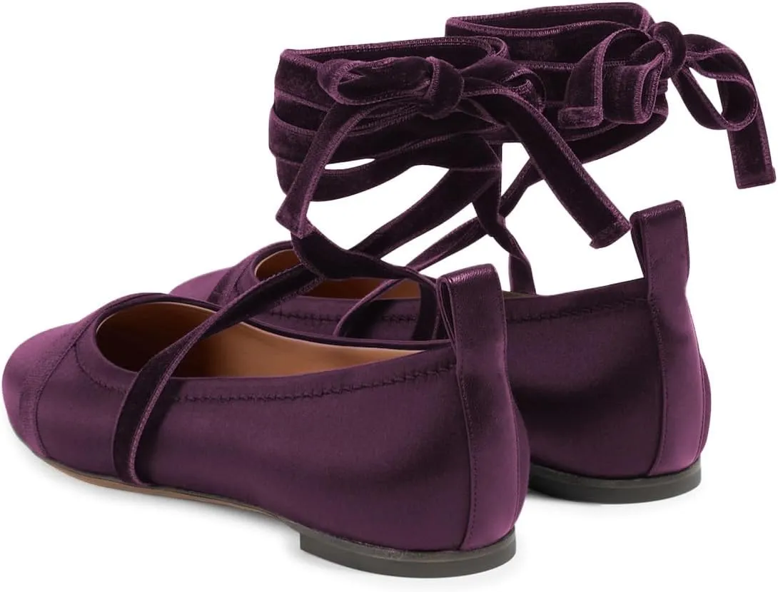 miss left Women Lovely Closed Round Toe Satin Ballet Flats Strappy Ankle Strap Comfy Party Dating Dressy Shoes Size 4-16 US