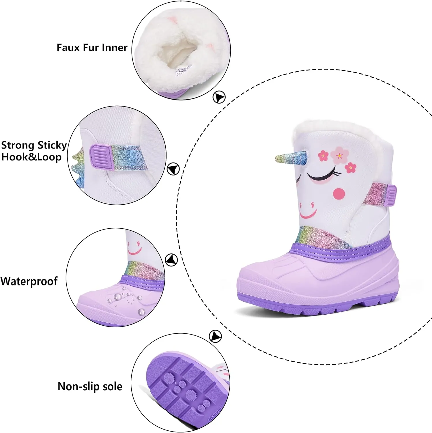 MORENDL Kids' Snow Boots Insulated Waterproof Fur Lined Warm Anti-Slip Winter Shoes for Boys and Girls Outdoor Walking(Toddler/Little Kid)