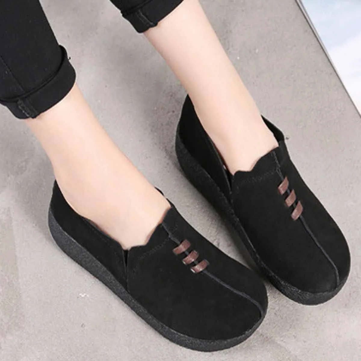 MSYINGL Womens Platform Slip On Loafers,Comfort Suede Moccasins Wide Low Top Wedge Walking Shoes
