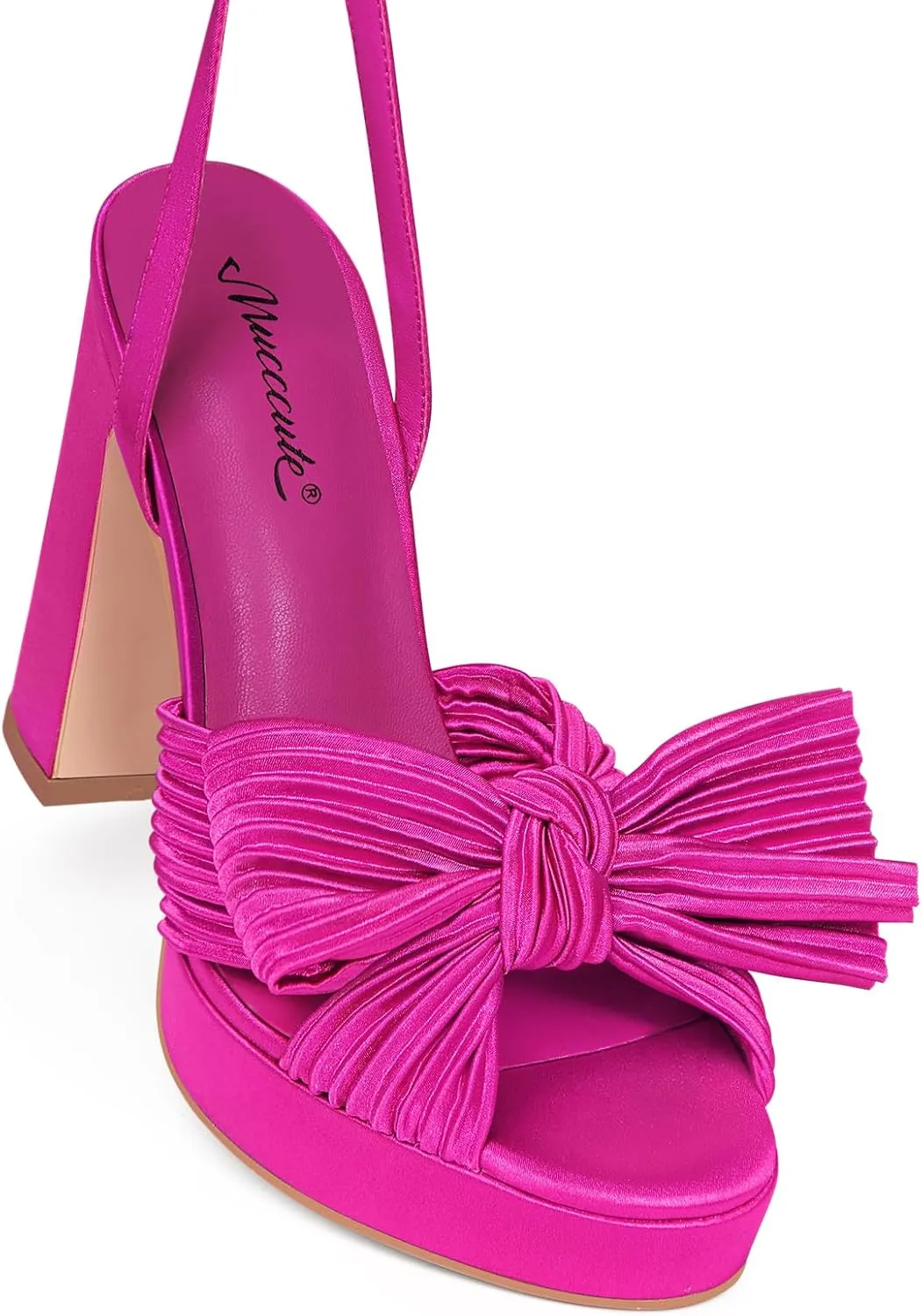 MUCCCUTE Bow Heels for Women Chunky Platform Heels with Ankle Strap Open Toe Heeled Sandals Bridal Wedding Dressy Shoes
