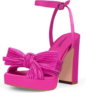 MUCCCUTE Bow Heels for Women Chunky Platform Heels with Ankle Strap Open Toe Heeled Sandals Bridal Wedding Dressy Shoes