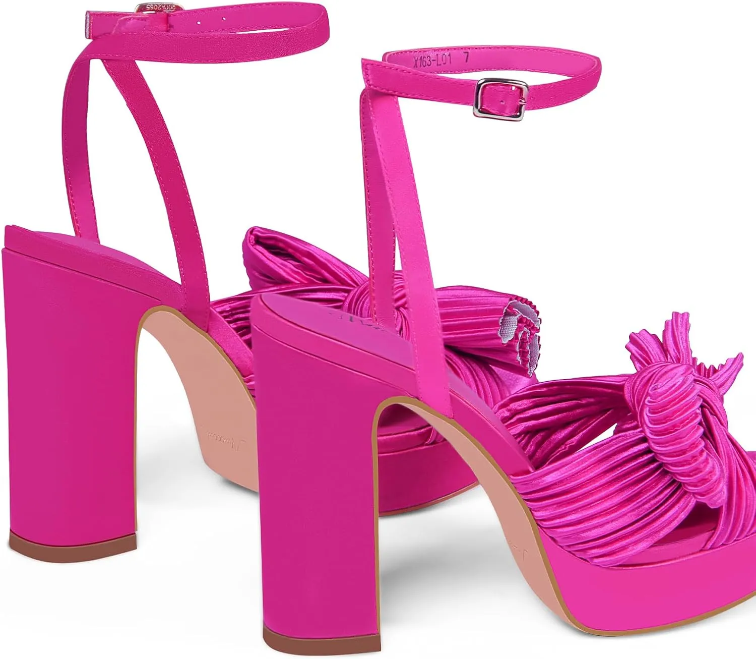 MUCCCUTE Bow Heels for Women Chunky Platform Heels with Ankle Strap Open Toe Heeled Sandals Bridal Wedding Dressy Shoes