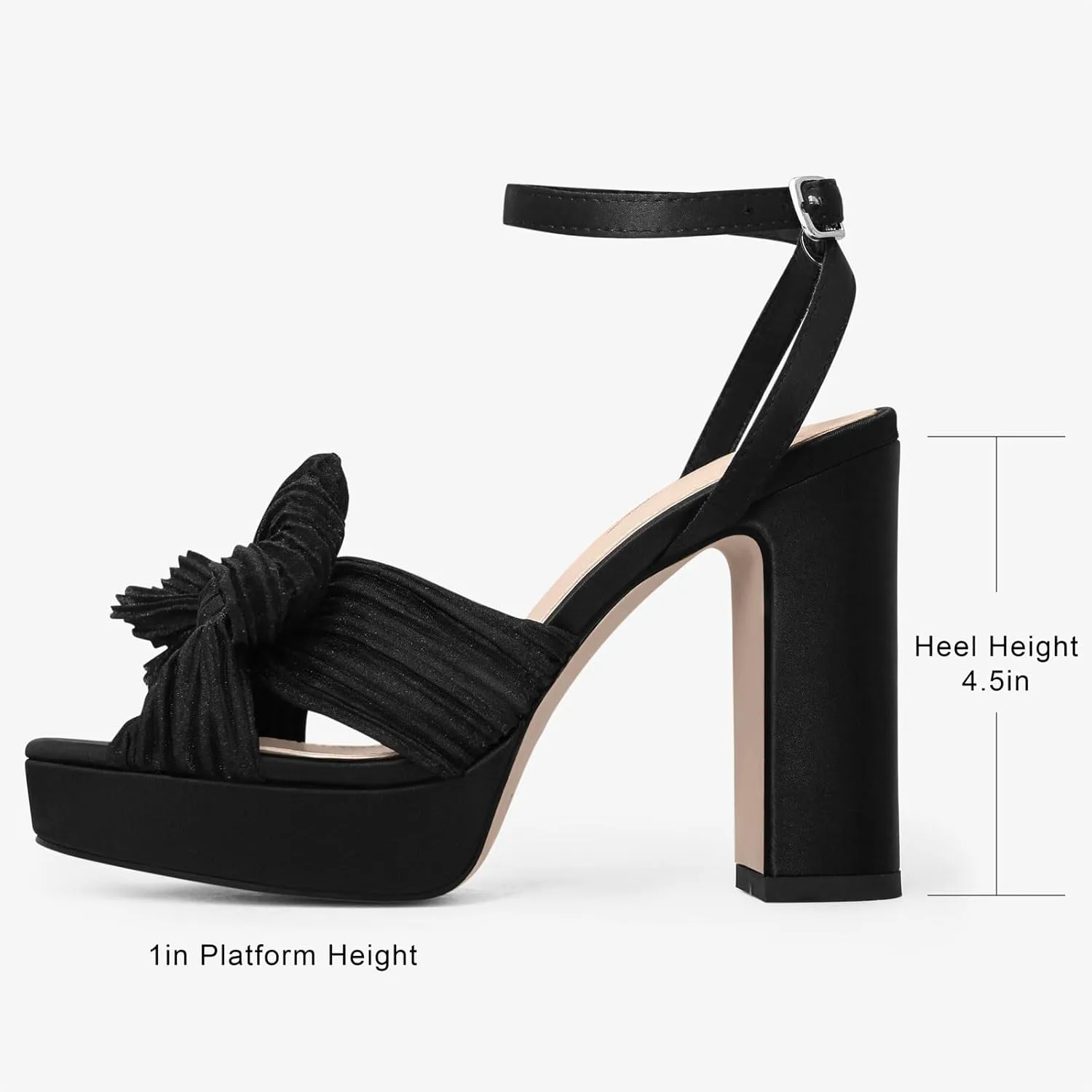 MUCCCUTE Bow Heels for Women Chunky Platform Heels with Ankle Strap Open Toe Heeled Sandals Bridal Wedding Dressy Shoes